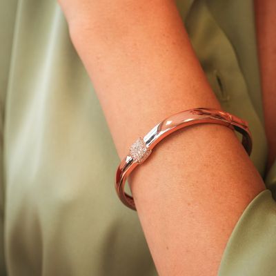 XB1046RS Bracciale placcato oro rosa rigido con centrale quadrato di zirconi 