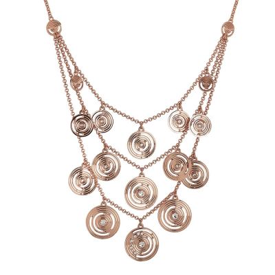 Collana multifilo placcata oro rosa con pendenti concentrici e cristalli