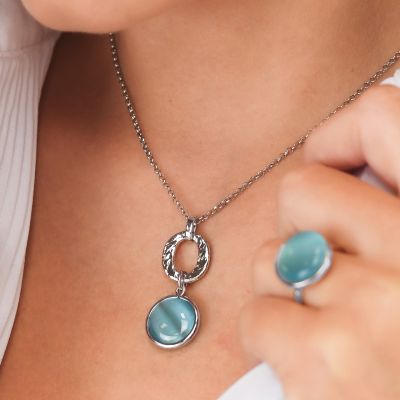 XGR736A Collana con cristallo pendente di colore celeste