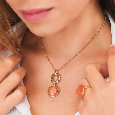 XGR736DO Collana placcata oro giallo con cristallo pendente di colore  arancio scuro