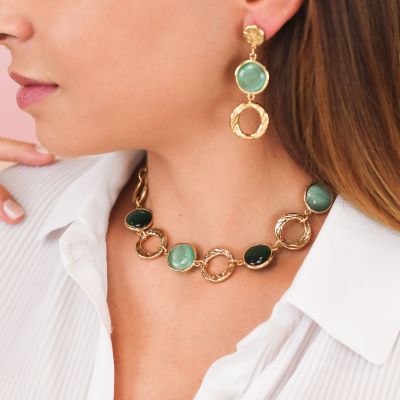 XGR737DT Collana placcata oro giallo con cristalli di colore verde acqua e verde scuro