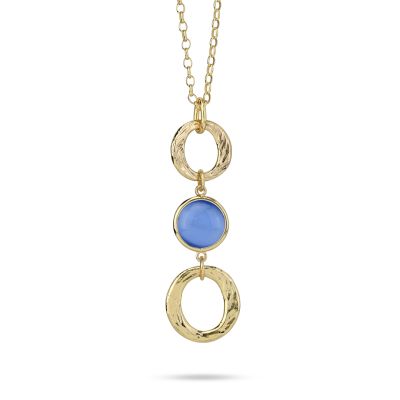 XGR738DB Collana placcata oro giallo  con cristallo blu marino e moduli circolari pendenti