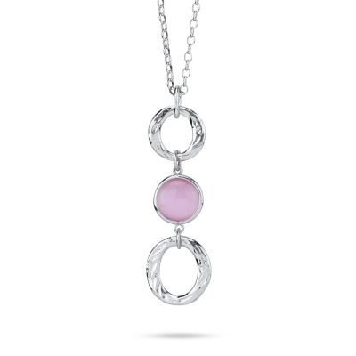 XGR738R Collana con cristallo rosa chiaro e moduli circolari pendenti