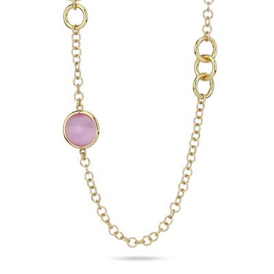 XGR739DR Collana placcata oro giallo con cristalli rosa chiaro e moduli circolari 