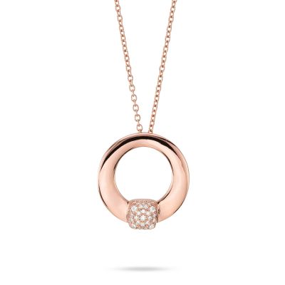 XGR749RS Girocollo placcato oro rosa con pendente circolare piccolo con quadrato centrale in pavè di zirconi