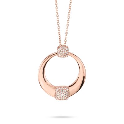 XGR750RS Girocollo placcata oro rosa con pendente circolare grande con doppio quadrato centrale in pavè di zirconi