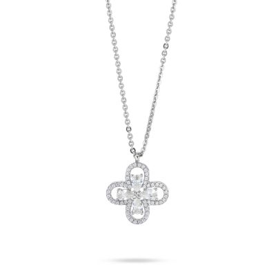 XGR751 Collana girocollo con quadrifoglio pendente definito da zirconi e fiore centrale crystal