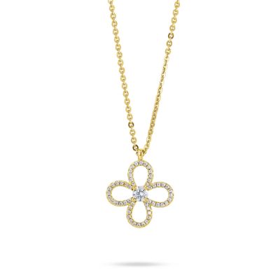 XGR752D Collana girocollo placcata oro giallo con quadrifoglio pendente definito da zirconi 