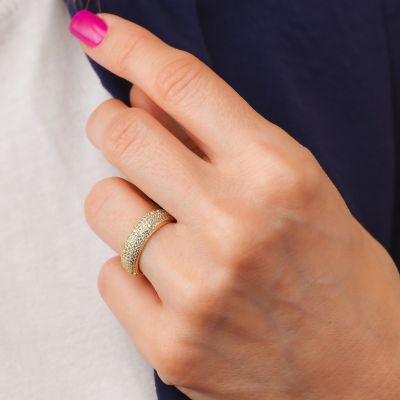 AN523DP Small yellow gold plated ring with internal and central spring of zircon pav