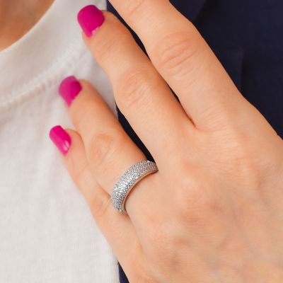 AN523P Small ring with internal spring and central pav of zircons