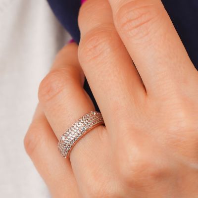 AN523RG Large rose gold plated ring with internal spring and central pav of zircons