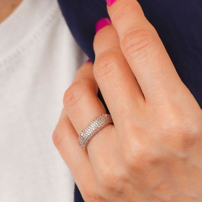 AN523RP Small rose gold plated ring with internal spring and central pav of zircons