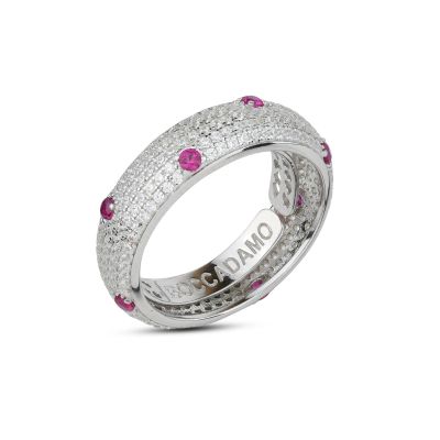 AN524RG Large ring with internal and central spring of white zircon pav and ruby