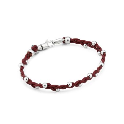 MBR221R Burgundy leather bracelet with spherical inserts